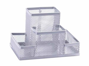 PRZYBORNIK NA BIURKO Q-CONNECT 4 KOMORY SREBRNY KF15113