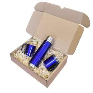 Metalowy termos Picnic 480 ml + 2 kubki, niebieski