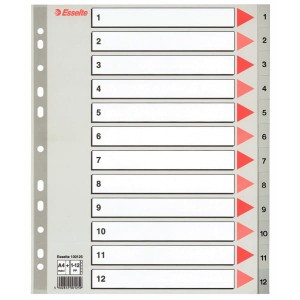 PRZEKŁADKI PLASTIKOWE ESSELTE A4 MAXI 1-12 SZARE 100125