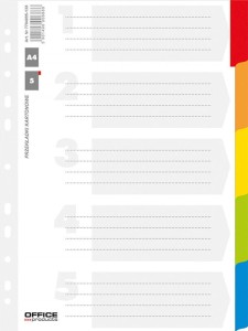 PRZEKŁADKI KARTONOWE OFFICE PRODUCTS A4 5 KART LAMINOWANY INDEKS MIX 21070511-99