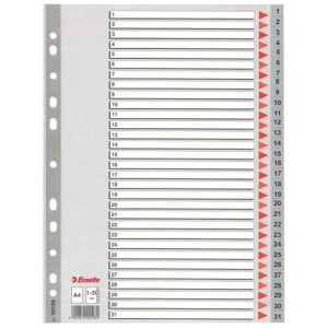 PRZEKŁADKI PLASTIKOWE ESSELTE A4 NUMERYCZNE 1-31 100108