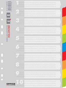 PRZEKŁADKI KARTONOWE OFFICE PRODUCTS A4 227X297MM 10 KART MIX 21071021-99